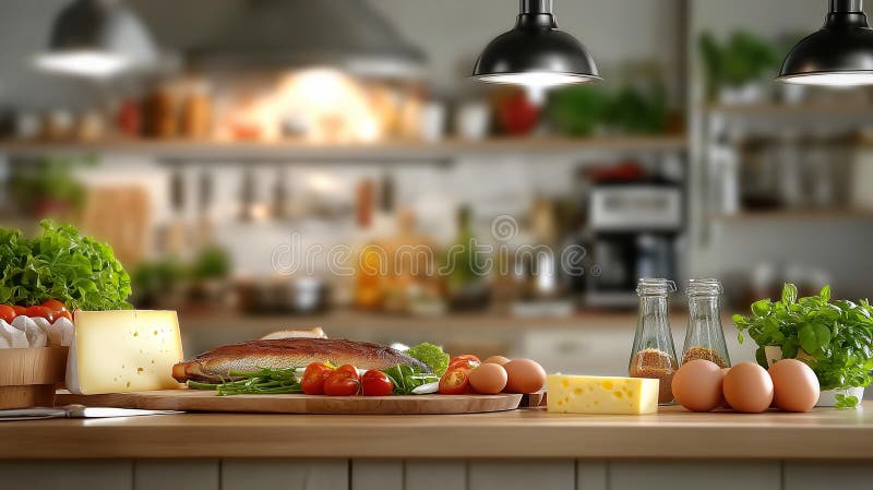 Элегантная сцена на кухне изображает группу важных белков стоковое фото rf