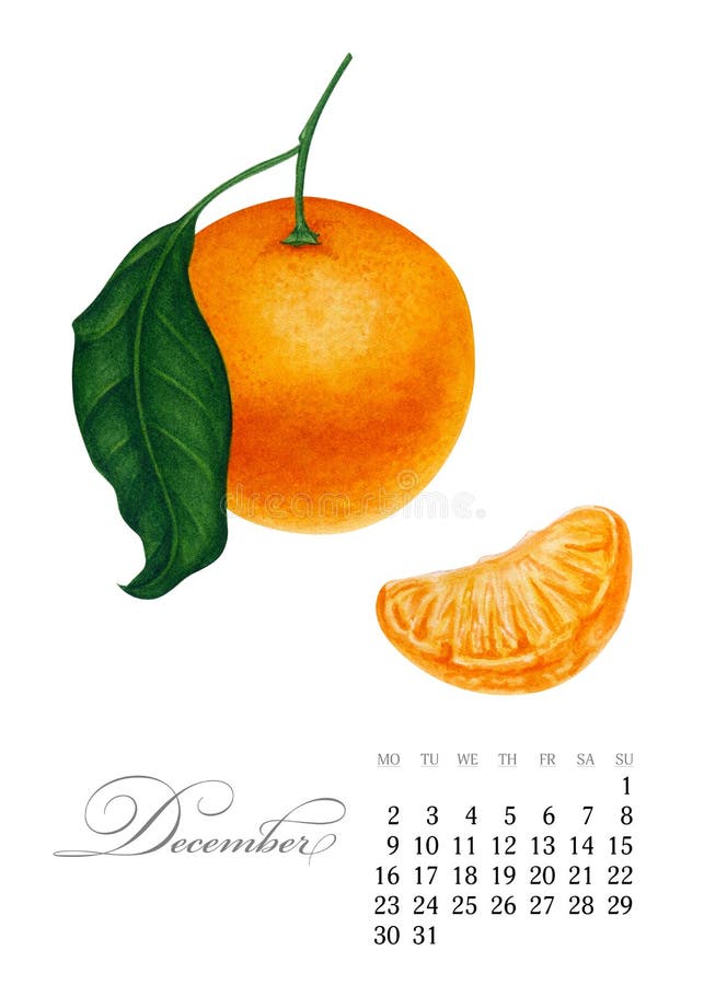 Элегантный printable календарь 2019 декабрь Мандарин акварели Суккулентная ботаническая плита - дезертируйте кактус, кактус шипов