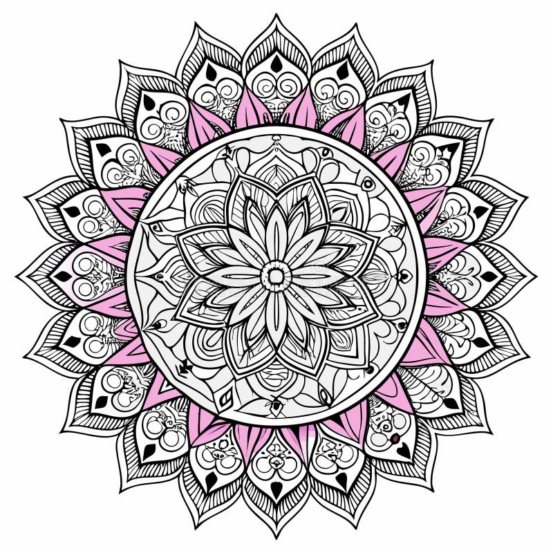 Элегантный дизайн Mandala с розовыми акцентами и черно-белыми узорами. бесплатная иллюстрация