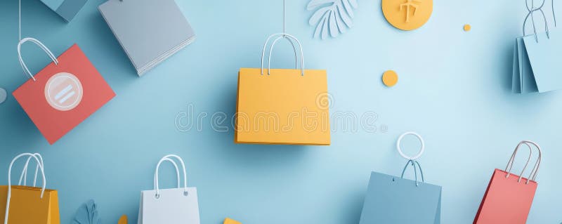 элегантный минималистский фон с элегантными бирками и иконами для покупок, создающий современный стоковое изображение