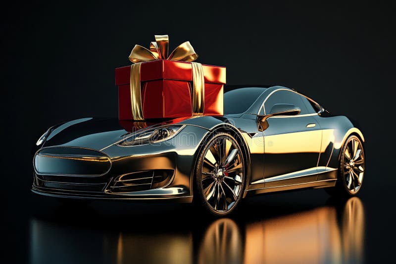 элегантный современный 3drendered автомобиль с металлическим серебром, припаркованный на глянцевой черной поверхности с большой бесплатная иллюстрация