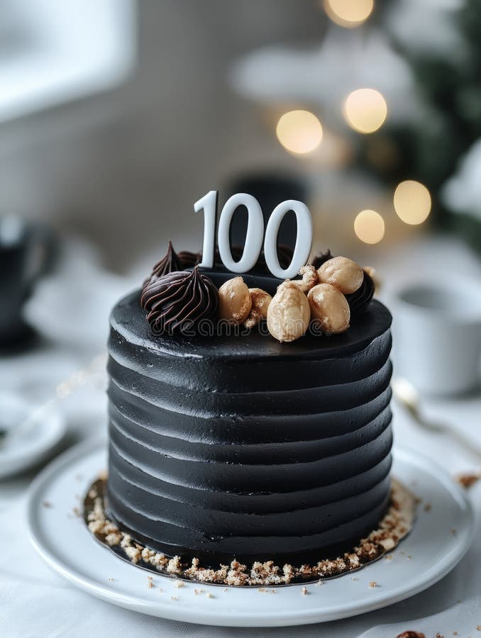 Элегантный чёрный торт в честь 100-ой вехи. стоковое изображение