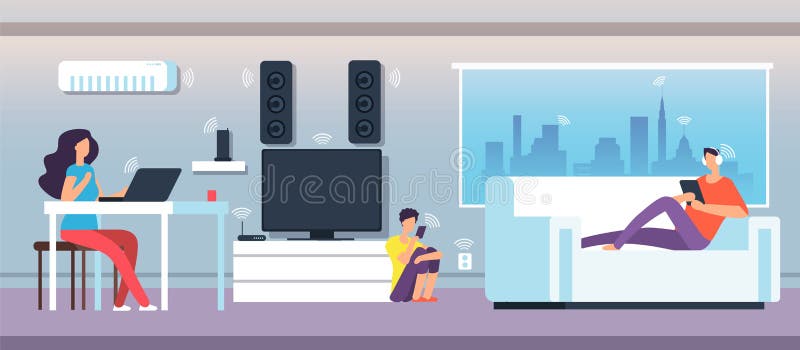 Электромагнитное поле в доме Люди под EMF развевают от приборов и приборов Электромагнитный вектор загрязнения бесплатная иллюстрация Электромагнитное поле в доме Люди под EMF развевают от приборов и приборов Электромагнитный вектор загрязнения бесплатная иллюстрация