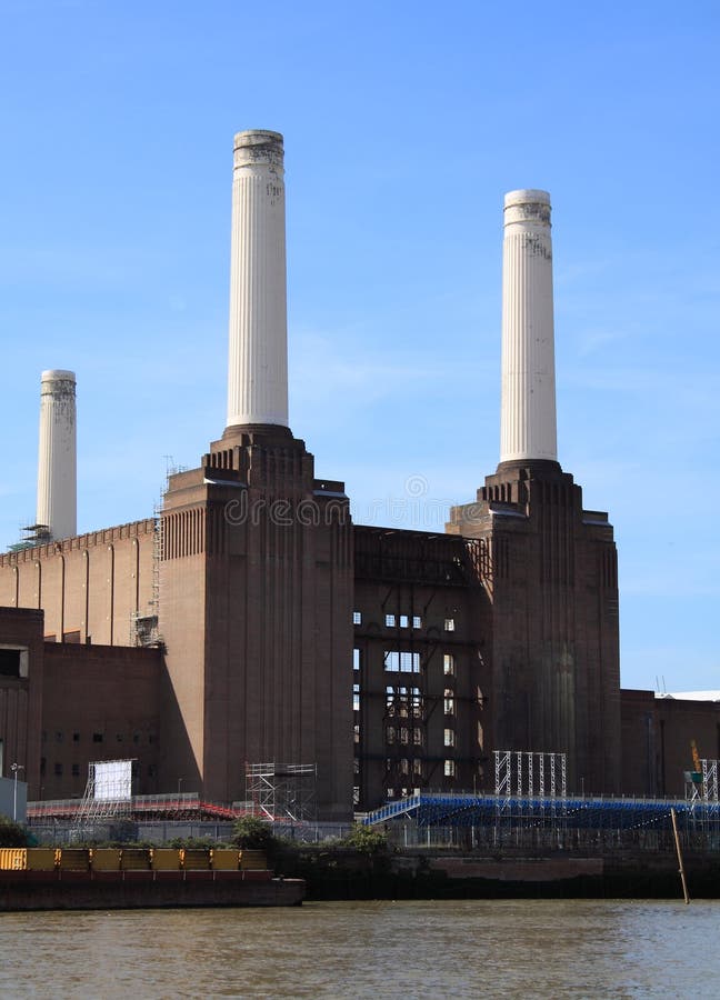 View from the River Thames of Battersea Power Station, a Grade II listed building, during its redevelopment, London, England. View from the River Thames of Battersea Power Station, a Grade II listed building, during its redevelopment, London, England.