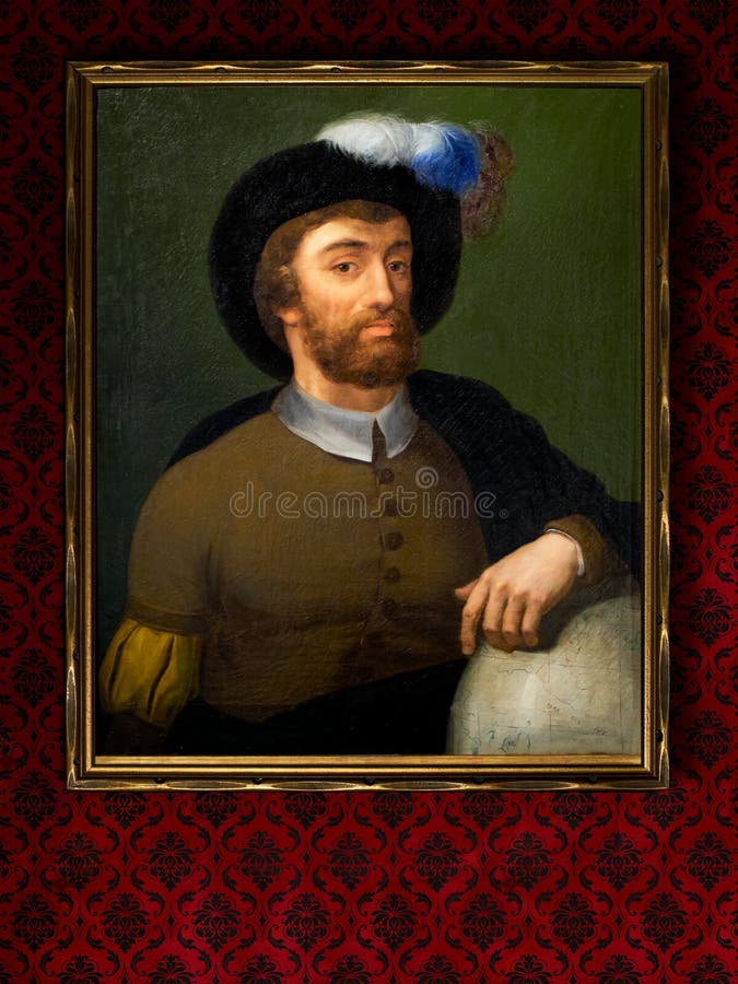 Madrid, Spain - November 21, 2019. Juan Sebastian Elcano portrait. Spanish explorer who completed for the first time a circumnavigation of the Earth. Anonymous, XIX century, Oil on canvas. Naval Museum of Madrid. Madrid, Spain - November 21, 2019. Juan Sebastian Elcano portrait. Spanish explorer who completed for the first time a circumnavigation of the Earth. Anonymous, XIX century, Oil on canvas. Naval Museum of Madrid