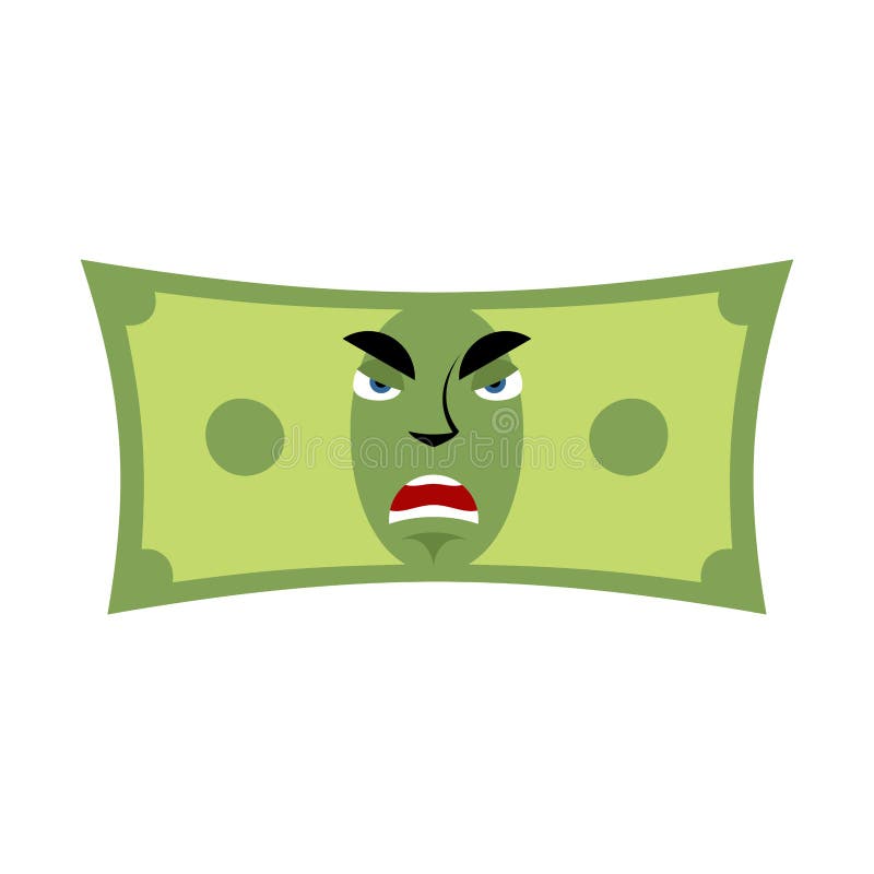 Эмоция денег сердитая Зло Emoji наличных денег изолированный доллар