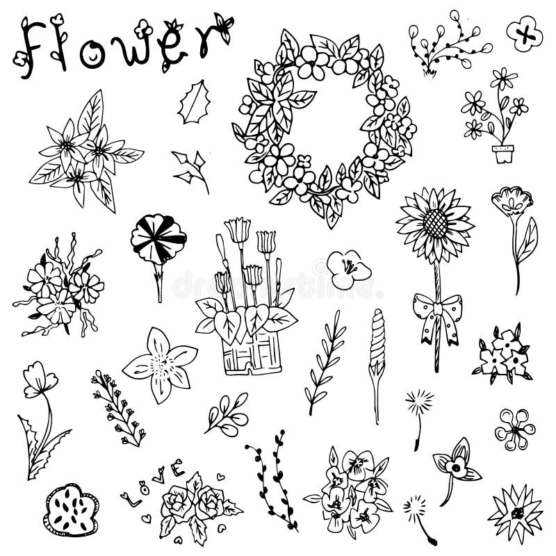 Эскиз цветка в линии комплекте doodle вектора бесплатная иллюстрация Эскиз цветка в линии комплекте doodle вектора бесплатная иллюстрация