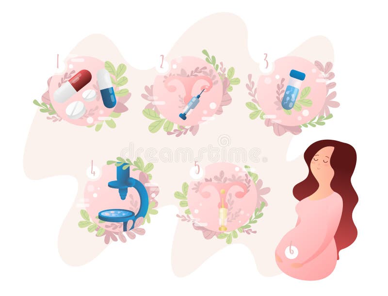 Этапы искусственного оплодотворения IVF In vitro метод последовательных операций землеудобрения бесплатная иллюстрация Этапы искусственного оплодотворения IVF In vitro метод последовательных операций землеудобрения бесплатная иллюстрация