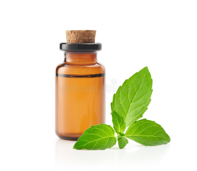 Peppermint essential oil isolated on white background - clipping path included. Peppermint essential oil isolated on white background - clipping path included