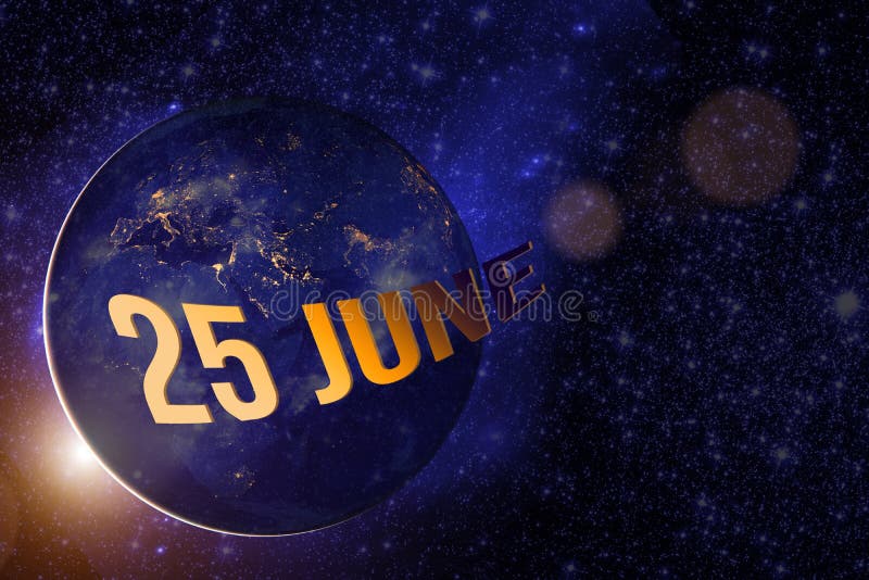 25-я юня. день 25 месяца. планета земного шара с восходом солнца и календарным днем. элементы этого изображения, представленные бесплатная иллюстрация