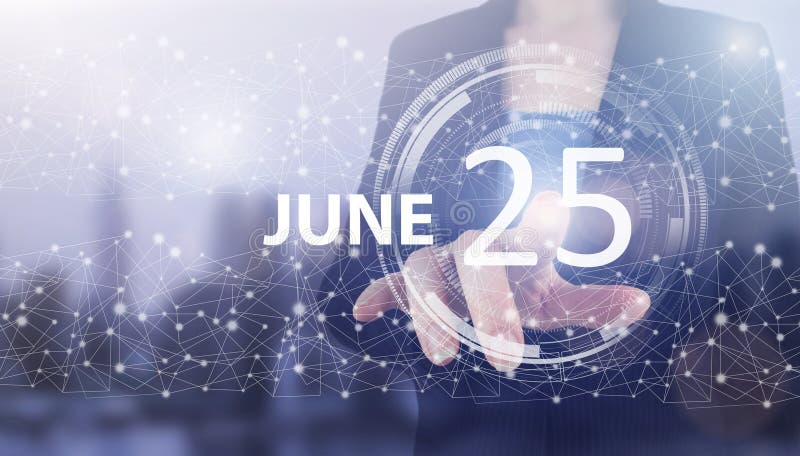 25-я юня. день 25 месяца. ручной щелчок по светло-синему фону. летний месяц стоковые фотографии rf