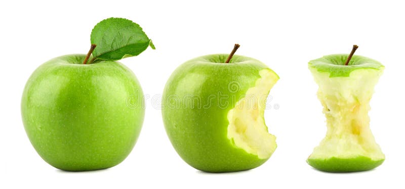 Зеленое надкусанное яблоко