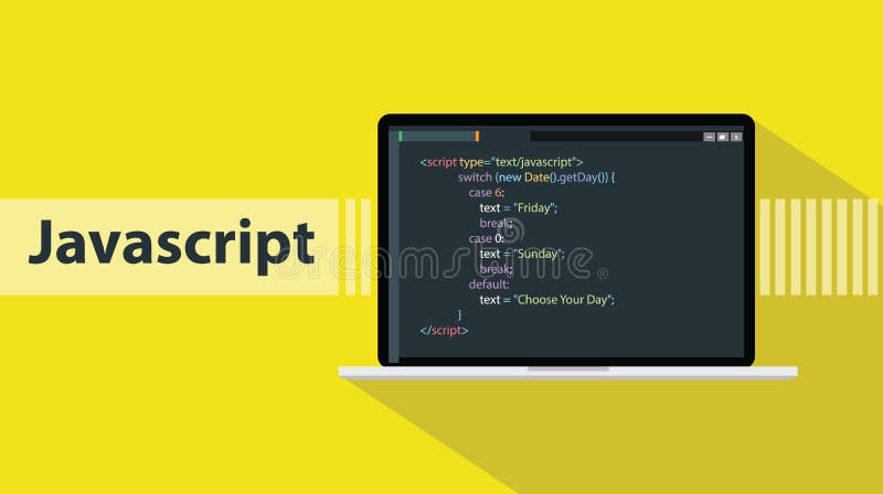 Язык программирования JavaScript с кодом сценария на экране компьтер-книжки бесплатная иллюстрация Язык программирования JavaScript с кодом сценария на экране компьтер-книжки бесплатная иллюстрация