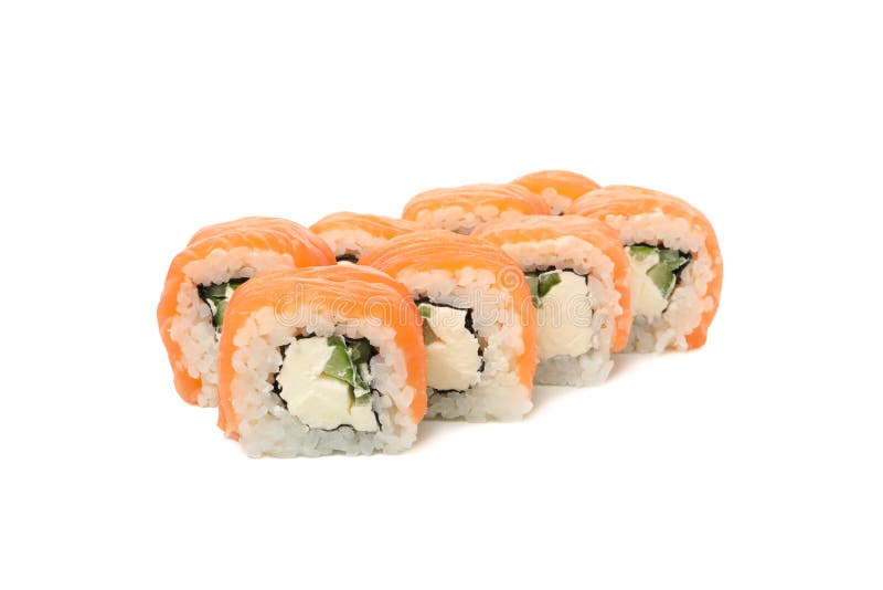 Японская кухня. Вкусные роллы суши изолированные на фоне стоковая фотография rf
