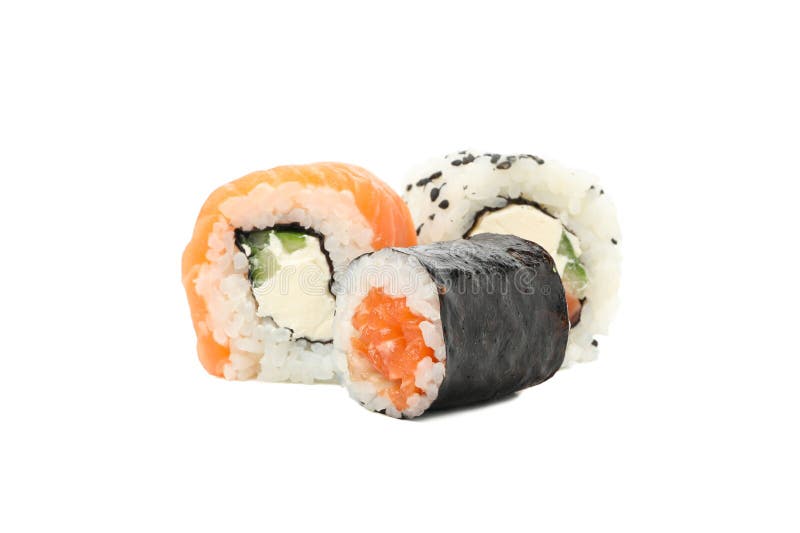 Японская кухня. Вкусные роллы суши изолированные на фоне стоковая фотография