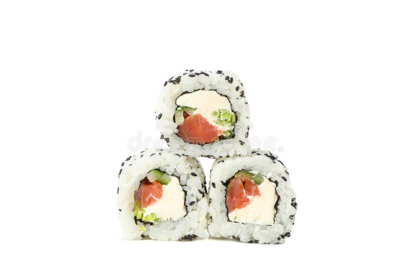 Японская кухня. Вкусные роллы суши изолированные на фоне стоковые изображения