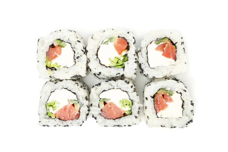 Японская кухня. Вкусные роллы суши изолированные на фоне стоковая фотография