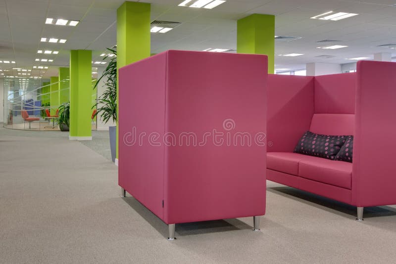Modren office strikingly decorated with brightly colored furniture. Modren office strikingly decorated with brightly colored furniture