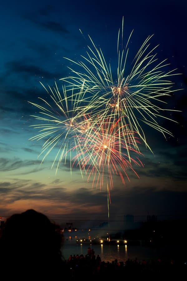 Brightly colorful fireworks and salute of various colors in the night sky. Brightly colorful fireworks and salute of various colors in the night sky