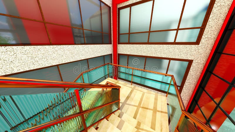 Яркая лестница в современном строя переводе 3d иллюстрация штока Яркая лестница в современном строя переводе 3d иллюстрация штока