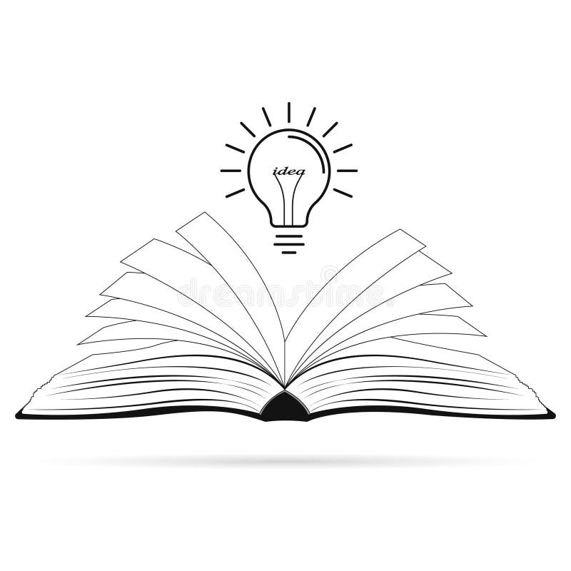 Яркая творческая идея Электрическая лампочка над раскрытой черной книгой Концепция идеи иллюстрация штока