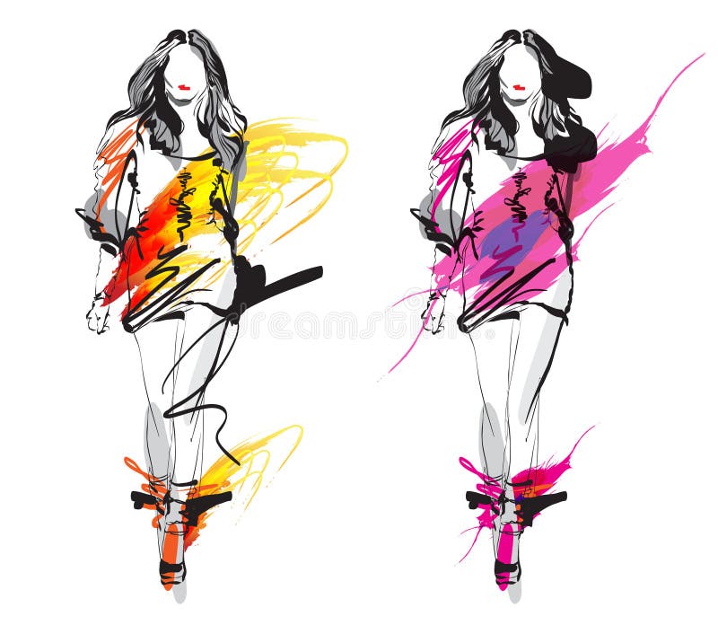 Woman fashion model. Hand drawn sketch. Woman fashion model. Hand drawn sketch.