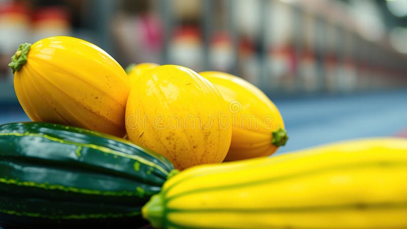 Яркий летний баунти четыре солнца желтый Цукини и свежий зеленый Squash CloseUp празднование органической продукции иллюстрация вектора