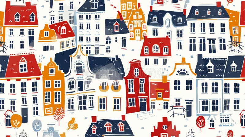 яркий скандинавский cityscape бесшовный узор для творческих проектов бесплатная иллюстрация
