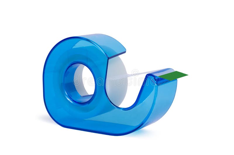 Horizontal shot of brightly colored clear tape dispenser with tape, isolated on white with shadows. Horizontal shot of brightly colored clear tape dispenser with tape, isolated on white with shadows.