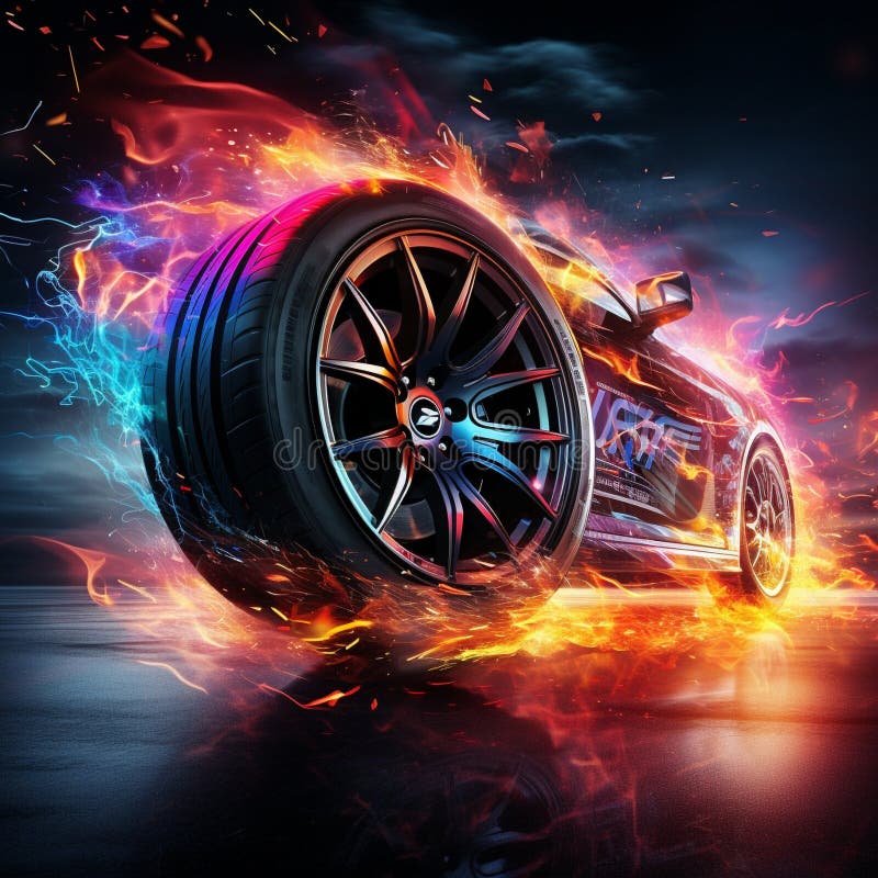 Experience the thrill of speed and energy with this vibrant and electrifying image! The dynamic tire marks add a sense of motion and intensity, immersing you in a high-speed journey. The art style of this visually captivating image is carefully crafted to attract attention and be marketable on microstock sites. AI generated. Experience the thrill of speed and energy with this vibrant and electrifying image! The dynamic tire marks add a sense of motion and intensity, immersing you in a high-speed journey. The art style of this visually captivating image is carefully crafted to attract attention and be marketable on microstock sites. AI generated