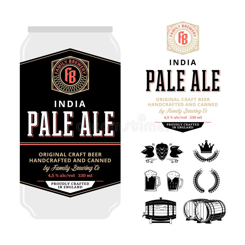 Beer label on aluminium can. Pale ale label. Brewing company branding and identity icons and design elements. Beer label on aluminium can. Pale ale label. Brewing company branding and identity icons and design elements