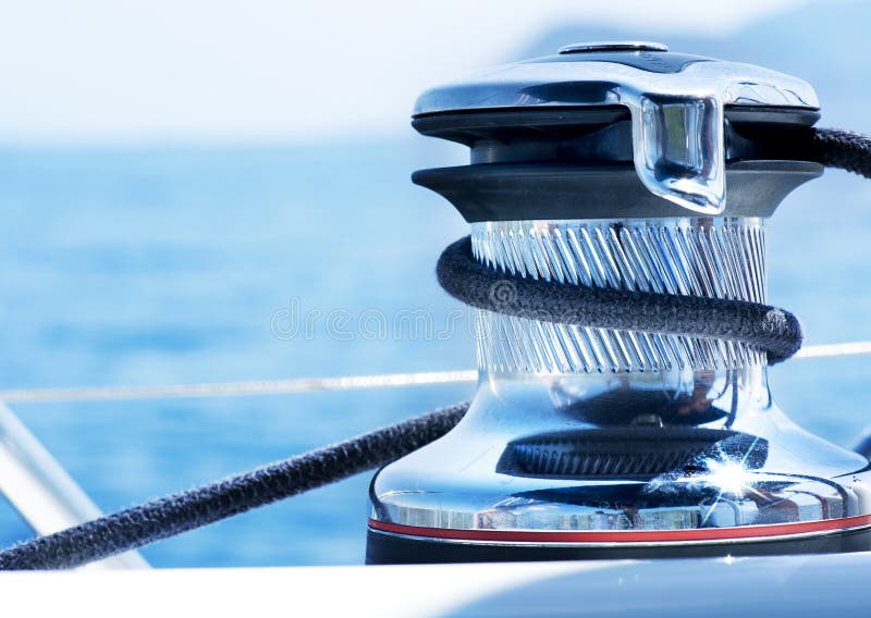 Sailboat Winch and Rope Yacht detail. Yachting. Sailboat Winch and Rope Yacht detail. Yachting