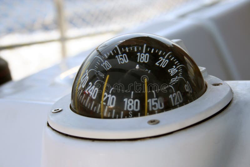 Photo of a yacht compass taken under angle while sailling. Photo of a yacht compass taken under angle while sailling