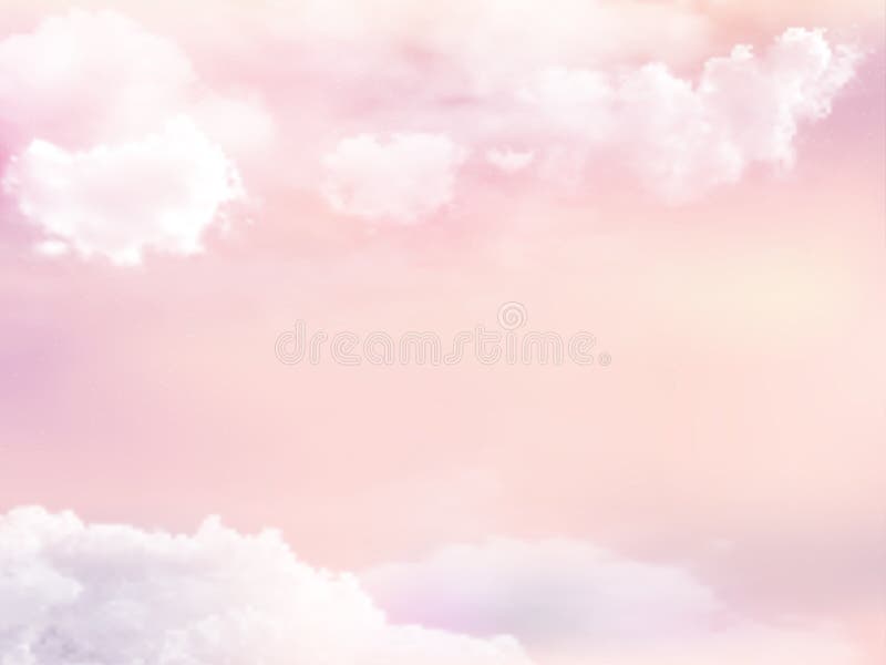 Pink sky and white cloud detail in background with copy space. Sugar cotton pink clouds vector background.