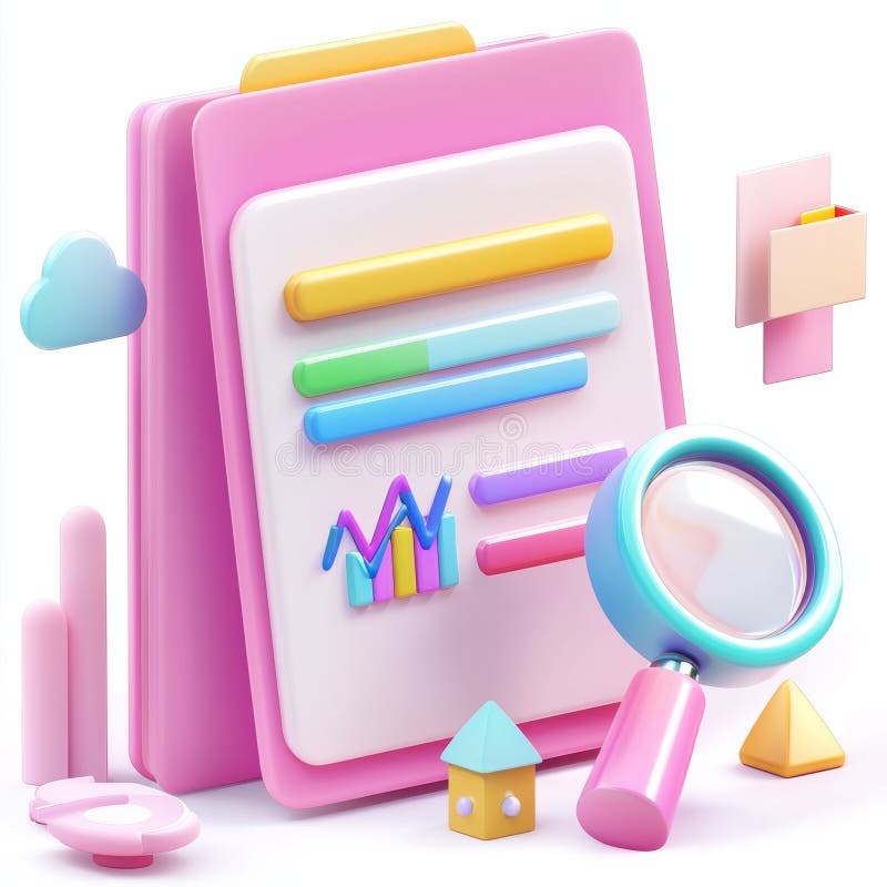 3.?? análisis de datos mínimo. planificación empresarial. visualización de datos. papel gráfico con lupa 3d ilustración. stock de ilustración