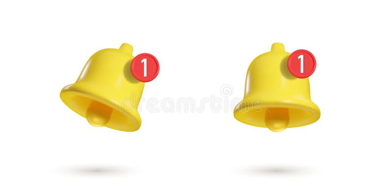 3.?? timbre de notificación aislado en fondo blanco 3d representación realista de la campana con nuevo icono de mensaje. medios so libre illustration