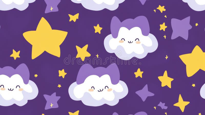 《可爱云与星夜》 向量例证