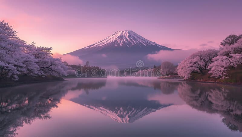 日出富士山樱花映》 库存例证. 插画包括有女衬衫, 早晨, 本质, 平安