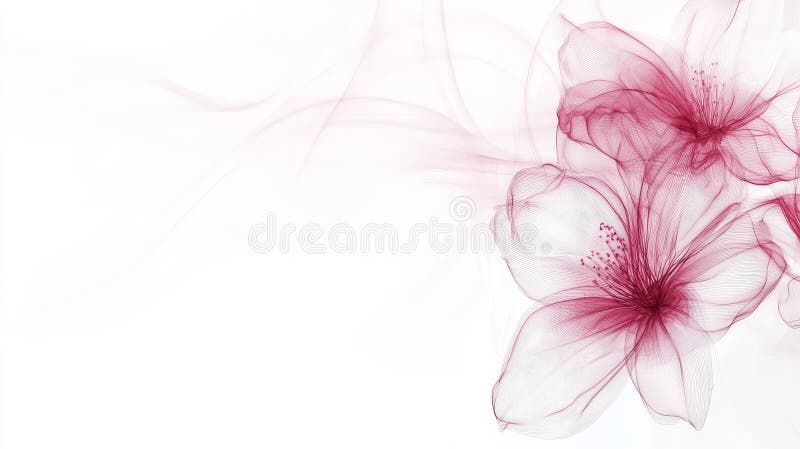 《绯红的窃窃私语》 : 精美的花卉奇幻 — 静谧白色画布上的花瓣与飘渺的色调 库存例证