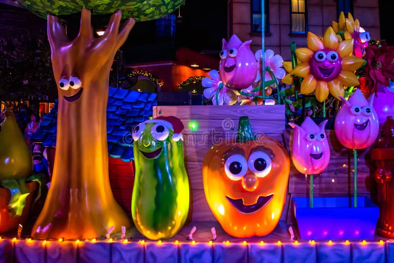 Orlando, Florida . November 23, 2019. Colorful vegetables float  Sesame Street Christmas Parade at Seaworld. Orlando, Florida . November 23, 2019. Colorful vegetables float  Sesame Street Christmas Parade at Seaworld