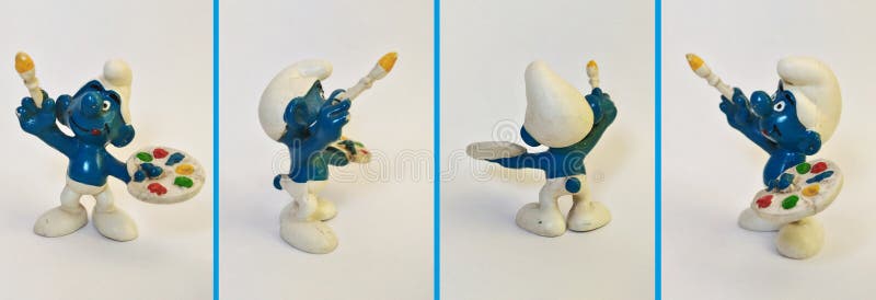 蓝精灵爸爸，一个邪教的古董玩具编辑类库存照片. 图片包括有蓝