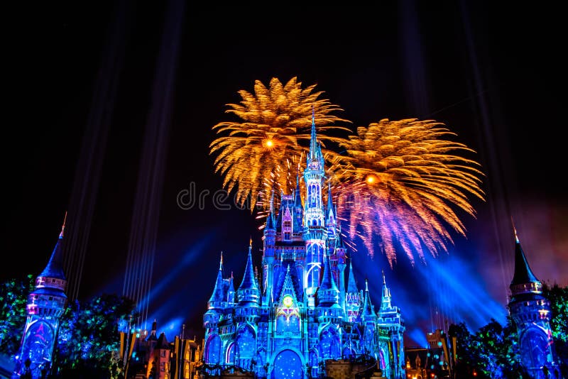 Orlando, Florida. December 05, 2019. Happily Ever After is Spectacular fireworks show at Cinderella`s Castle in Magic Kingdom 42. Orlando, Florida. December 05, 2019. Happily Ever After is Spectacular fireworks show at Cinderella`s Castle in Magic Kingdom 42