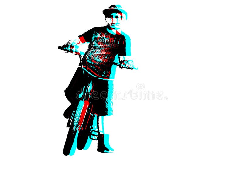 一个少年BMX自行车车手,红灯,隔绝在白色背景 安全乘坐的概念 3D彩色立体图作用 库存例证 一个少年BMX自行车车手,红灯,隔绝在白色背景 安全乘坐的概念 3D彩色立体图作用 库存例证