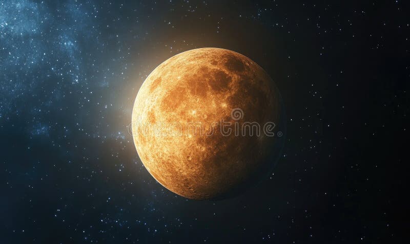 一个巨大的橙色星球被深蓝色天空环绕 免版税库存照片