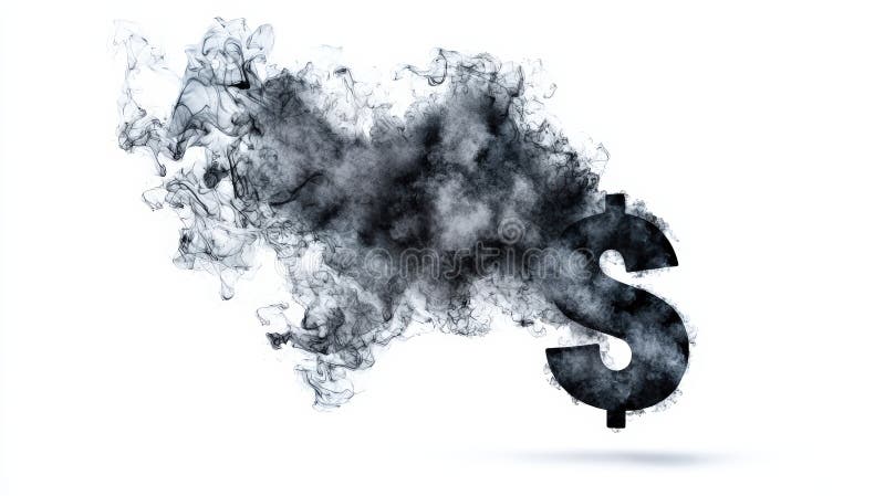 一个烟雾缭绕的美元牌的戏剧化代表，它非常适合与金融经济相关的主题，或是它的短暂性 皇族释放例证