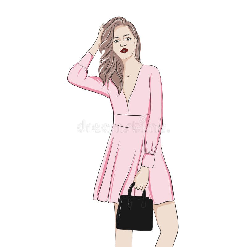 一件时髦的桃红色礼服的美女 夏天神色时尚剪影 招呼的水彩卡片的传染媒介例证或 向量例证 一件时髦的桃红色礼服的美女 夏天神色时尚剪影 招呼的水彩卡片的传染媒介例证或 向量例证