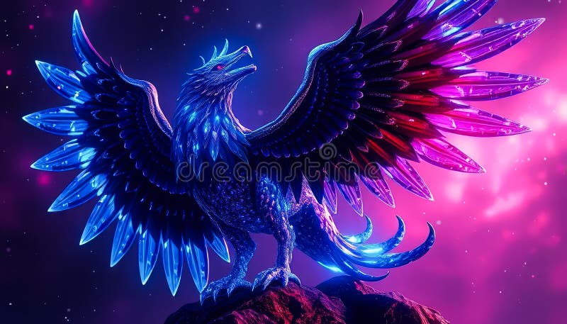 一只发光的蓝红鸟站在岩石上 库存图片