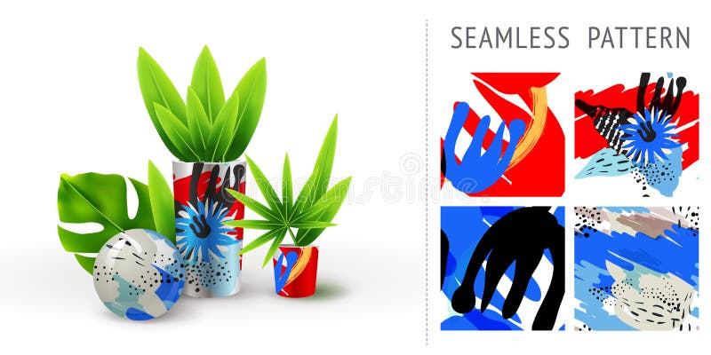 一套夏天无缝的独特的抽象花卉样式,展示在陶瓷花瓶 能为刺绣、印刷品或者丝绸使用 库存例证 一套夏天无缝的独特的抽象花卉样式,展示在陶瓷花瓶 能为刺绣、印刷品或者丝绸使用 库存例证
