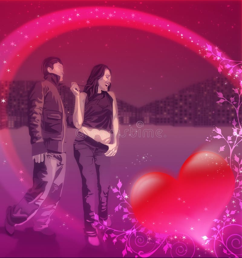 一对幸福的年轻恋人 向量例证