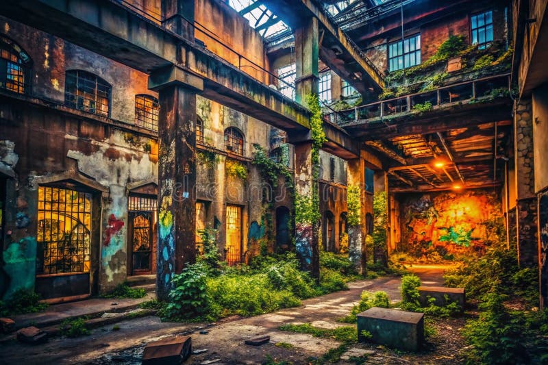 一张令人惊叹的抽象壁纸，描绘城市探索工业的衰败格朗基质和城市景观背景 向量例证